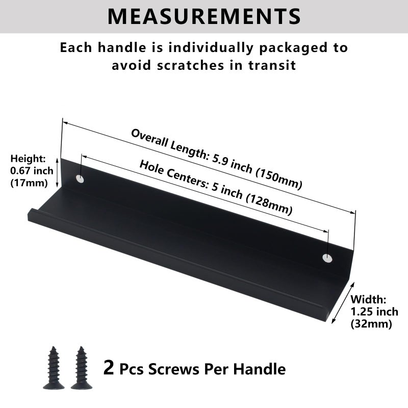 HANIHUA 10 Pack Black Cabinet Handles Modern Finger Edge Pulls for Cabinets 6""/150mm Length, Matte Black Drawer Pulls Kitchen Tabs Pull Hardware Aluminum - Image 3